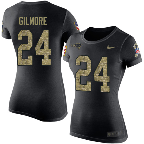 NFL Women's Nike New England Patriots #24 Stephon Gilmore Black Camo Salute to Service T-Shirt