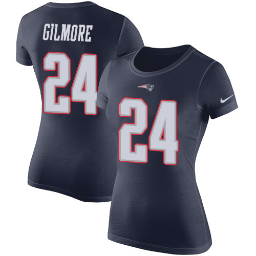 NFL Women's Nike New England Patriots #24 Stephon Gilmore Navy Blue Rush Pride Name & Number T-Shirt