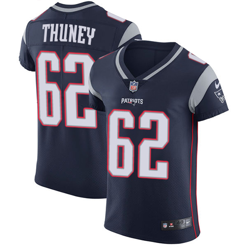 Men's Nike New England Patriots #62 Joe Thuney Navy Blue Team Color Vapor Untouchable Elite Player NFL Jersey