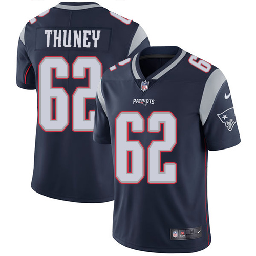 Men's Nike New England Patriots #62 Joe Thuney Navy Blue Team Color Vapor Untouchable Limited Player NFL Jersey