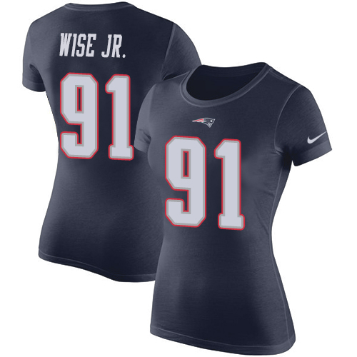 NFL Women's Nike New England Patriots #91 Deatrich Wise Jr Navy Blue Rush Pride Name & Number T-Shirt