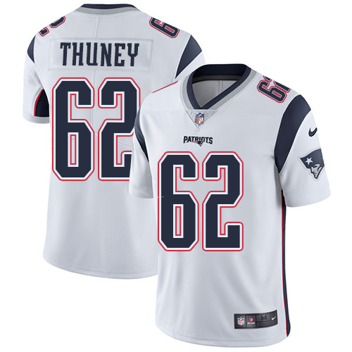 Men's Nike New England Patriots #62 Joe Thuney White Vapor Untouchable Limited Player NFL Jersey
