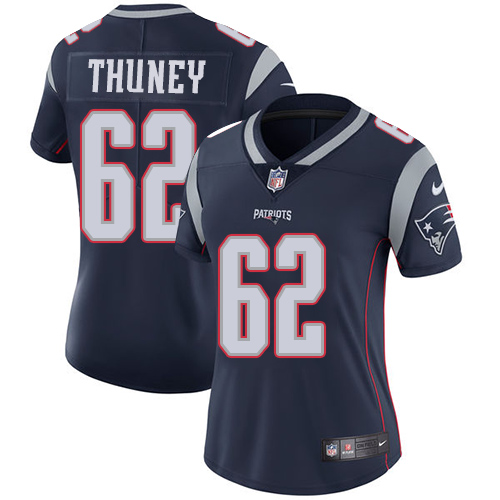 Women's Nike New England Patriots #62 Joe Thuney Navy Blue Team Color Vapor Untouchable Limited Player NFL Jersey
