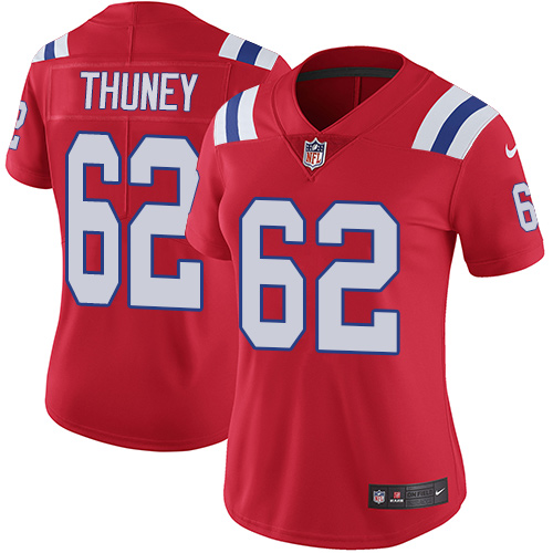 Women's Nike New England Patriots #62 Joe Thuney Red Alternate Vapor Untouchable Limited Player NFL Jersey