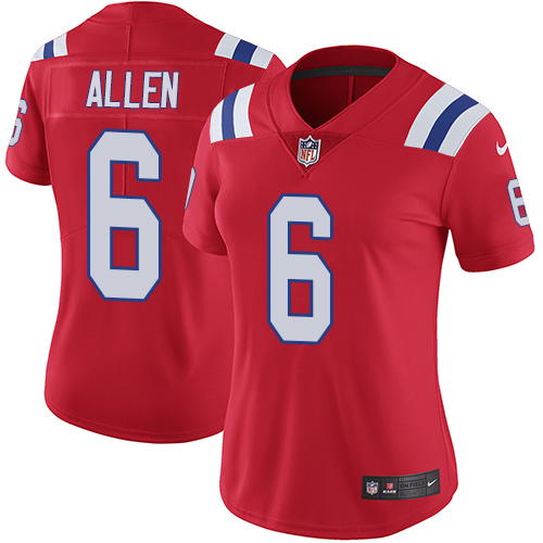 Women's Nike New England Patriots #6 Ryan Allen Red Alternate Vapor Untouchable Limited Player NFL Jersey