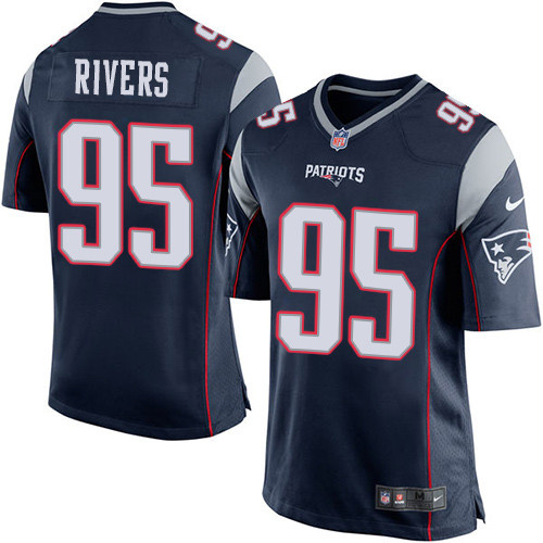 Men's Nike New England Patriots #95 Derek Rivers Game Navy Blue Team Color NFL Jersey