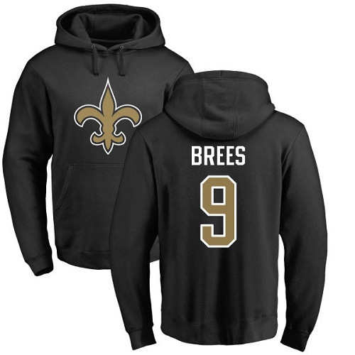 NFL Nike New Orleans Saints #9 Drew Brees Black Name & Number Logo Pullover Hoodie