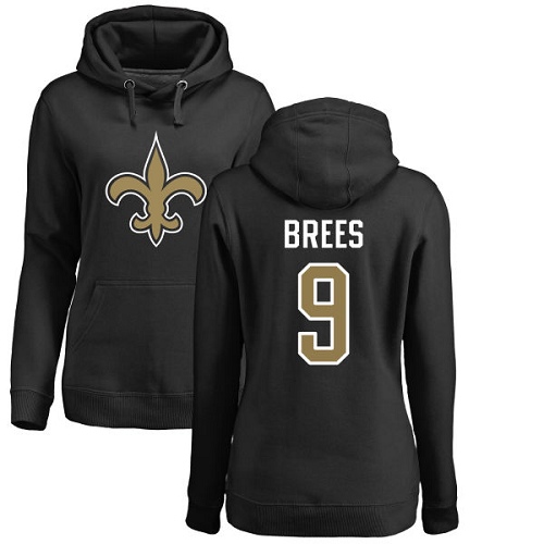 NFL Women's Nike New Orleans Saints #9 Drew Brees Black Name & Number Logo Pullover Hoodie