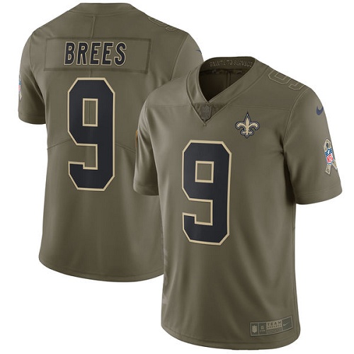Youth Nike New Orleans Saints #9 Drew Brees Limited Olive 2017 Salute to Service NFL Jersey
