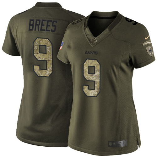Women's Nike New Orleans Saints #9 Drew Brees Elite Green Salute to Service NFL Jersey