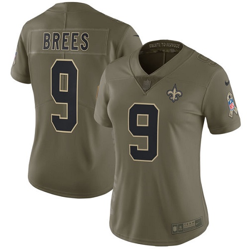 Women's Nike New Orleans Saints #9 Drew Brees Limited Olive 2017 Salute to Service NFL Jersey