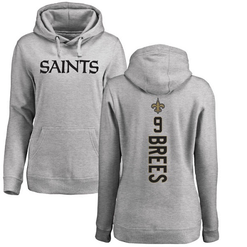NFL Women's Nike New Orleans Saints #9 Drew Brees Ash Backer Pullover Hoodie