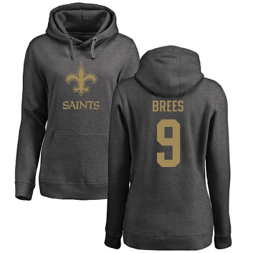 NFL Women's Nike New Orleans Saints #9 Drew Brees Ash One Color Pullover Hoodie