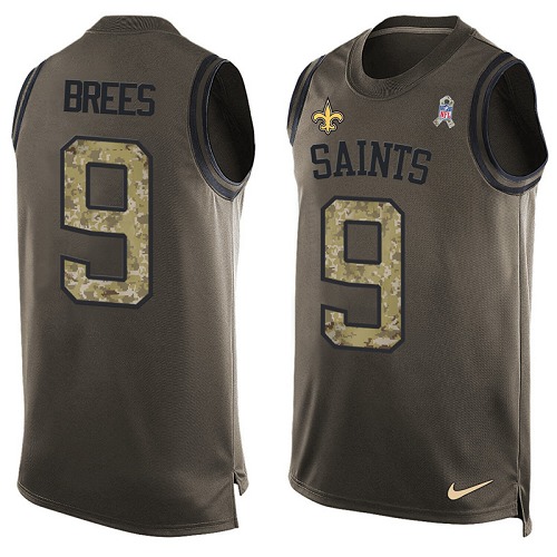 Men's Nike New Orleans Saints #9 Drew Brees Limited Green Salute to Service Tank Top NFL Jersey