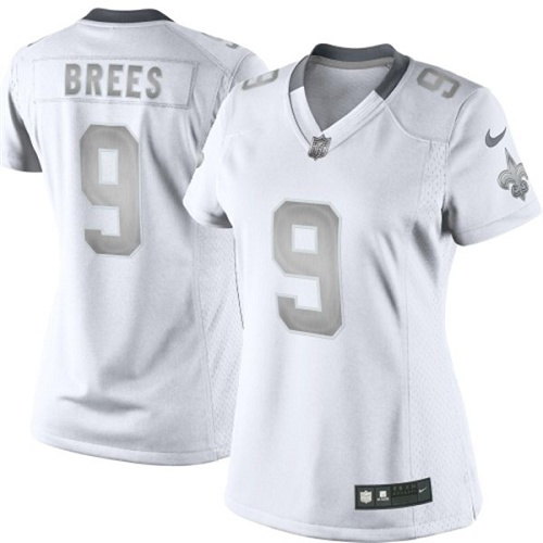 Women's Nike New Orleans Saints #9 Drew Brees Limited White Platinum NFL Jersey