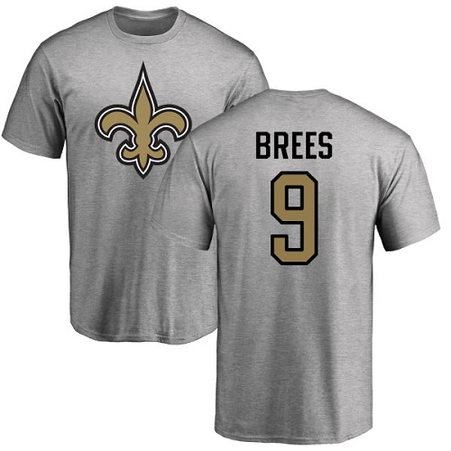 NFL Nike New Orleans Saints #9 Drew Brees Ash Name & Number Logo T-Shirt