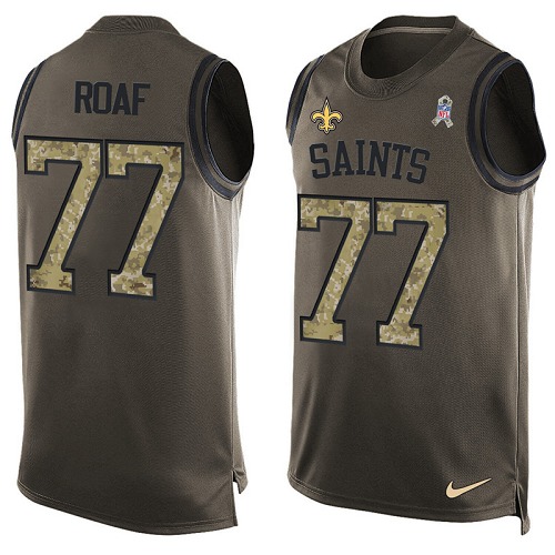 Men's Nike New Orleans Saints #77 Willie Roaf Limited Green Salute to Service Tank Top NFL Jersey