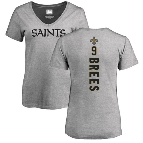 NFL Women's Nike New Orleans Saints #9 Drew Brees Ash Backer V-Neck T-Shirt
