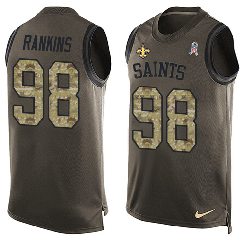 Men's Nike New Orleans Saints #98 Sheldon Rankins Limited Green Salute to Service Tank Top NFL Jersey