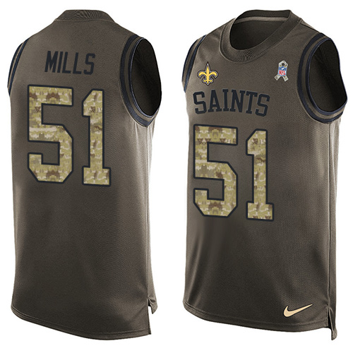 Men's Nike New Orleans Saints #51 Sam Mills Limited Green Salute to Service Tank Top NFL Jersey