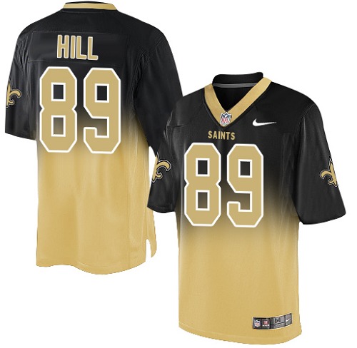 Men's Nike New Orleans Saints #89 Josh Hill Elite Black/Gold Fadeaway NFL Jersey