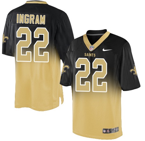 Men's Nike New Orleans Saints #22 Mark Ingram Elite Black/Gold Fadeaway NFL Jersey