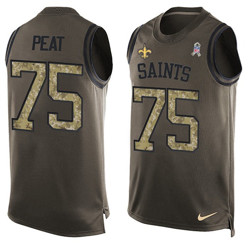 Men's Nike New Orleans Saints #75 Andrus Peat Limited Green Salute to Service Tank Top NFL Jersey