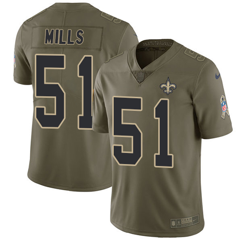 Men's Nike New Orleans Saints #51 Sam Mills Limited Olive 2017 Salute to Service NFL Jersey