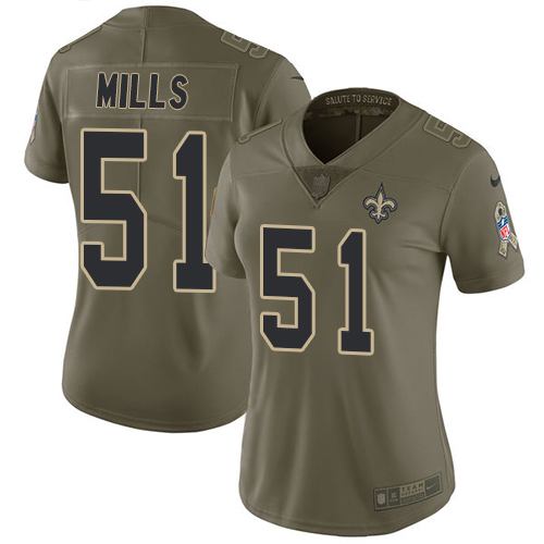 Women's Nike New Orleans Saints #51 Sam Mills Limited Olive 2017 Salute to Service NFL Jersey