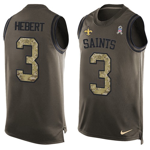 Men's Nike New Orleans Saints #3 Bobby Hebert Limited Green Salute to Service Tank Top NFL Jersey