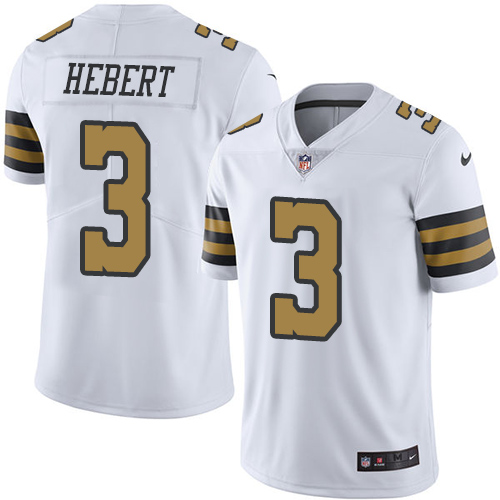 Men's Nike New Orleans Saints #3 Bobby Hebert Limited White Rush Vapor Untouchable NFL Jersey