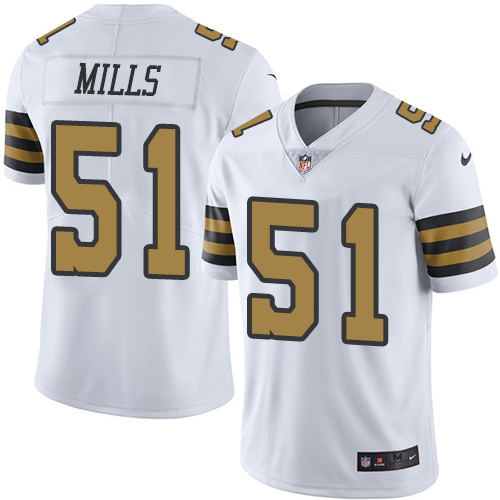 Men's Nike New Orleans Saints #51 Sam Mills Limited White Rush Vapor Untouchable NFL Jersey
