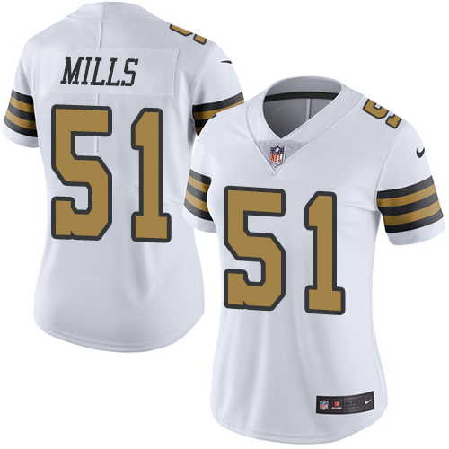 Women's Nike New Orleans Saints #51 Sam Mills Limited White Rush Vapor Untouchable NFL Jersey