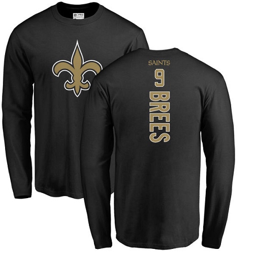 NFL Nike New Orleans Saints #9 Drew Brees Black Backer Long Sleeve T-Shirt