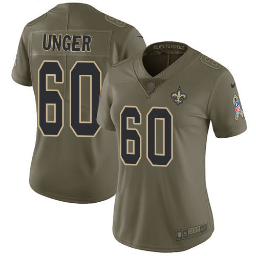 Women's Nike New Orleans Saints #60 Max Unger Limited Olive 2017 Salute to Service NFL Jersey