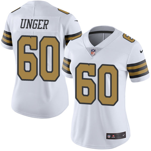 Women's Nike New Orleans Saints #60 Max Unger Limited White Rush Vapor Untouchable NFL Jersey