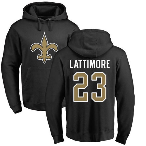NFL Nike New Orleans Saints #23 Marshon Lattimore Black Name & Number Logo Pullover Hoodie