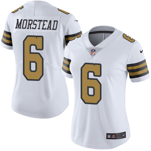 Women's Nike New Orleans Saints #6 Thomas Morstead Limited White Rush Vapor Untouchable NFL Jersey