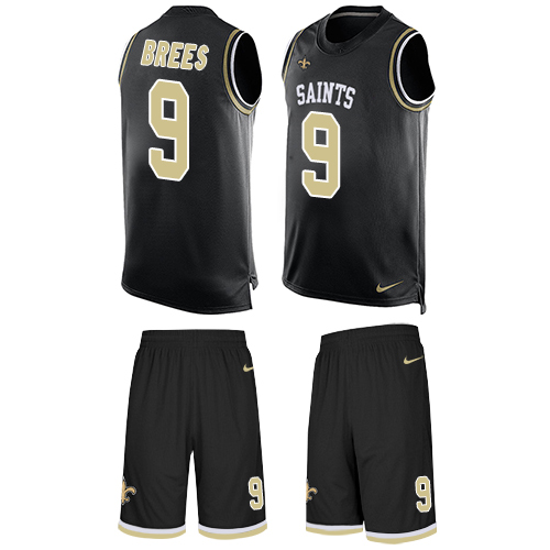 Men's Nike New Orleans Saints #9 Drew Brees Limited Black Tank Top Suit NFL Jersey
