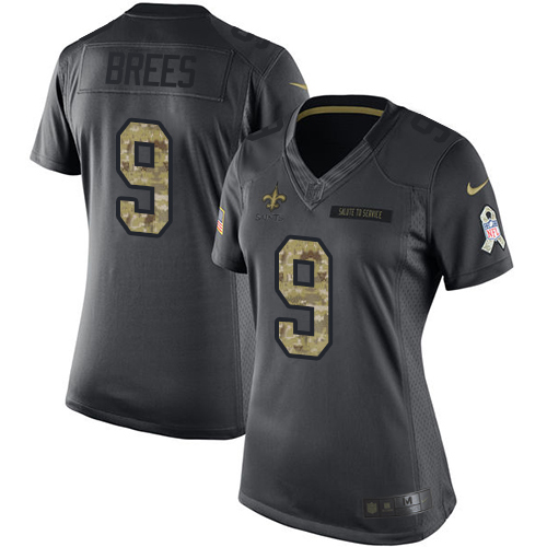 Women's Nike New Orleans Saints #9 Drew Brees Limited Black 2016 Salute to Service NFL Jersey