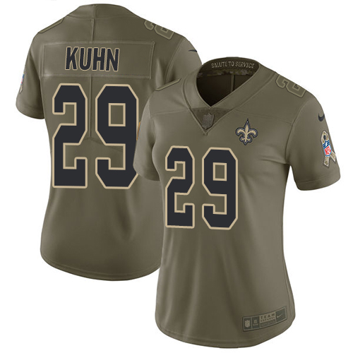 Women's Nike New Orleans Saints #29 John Kuhn Limited Olive 2017 Salute to Service NFL Jersey