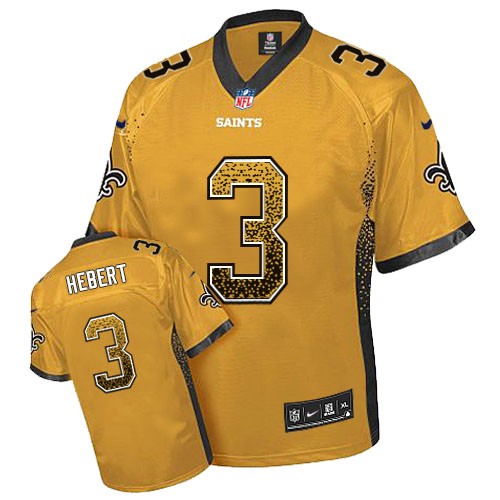 Men's Nike New Orleans Saints #3 Bobby Hebert Elite Gold Drift Fashion NFL Jersey