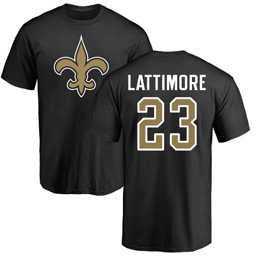 NFL Nike New Orleans Saints #23 Marshon Lattimore Black Name & Number Logo T-Shirt