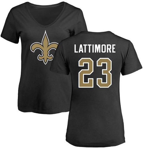 NFL Women's Nike New Orleans Saints #23 Marshon Lattimore Black Name & Number Logo Slim Fit T-Shirt