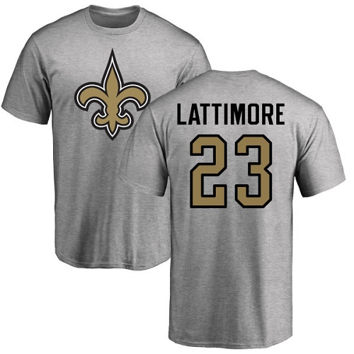 NFL Nike New Orleans Saints #23 Marshon Lattimore Ash Name & Number Logo T-Shirt