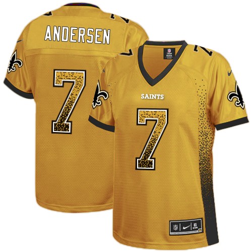 Women's Nike New Orleans Saints #7 Morten Andersen Elite Gold Drift Fashion NFL Jersey