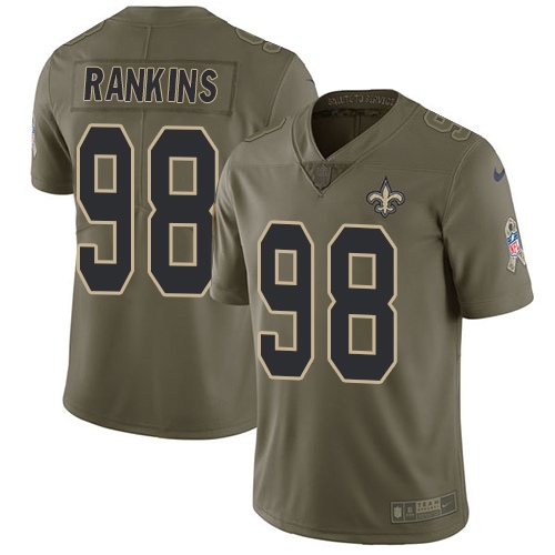 Men's Nike New Orleans Saints #98 Sheldon Rankins Limited Olive 2017 Salute to Service NFL Jersey