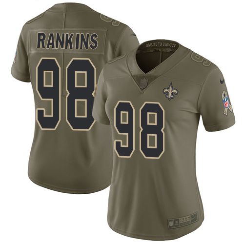 Women's Nike New Orleans Saints #98 Sheldon Rankins Limited Olive 2017 Salute to Service NFL Jersey