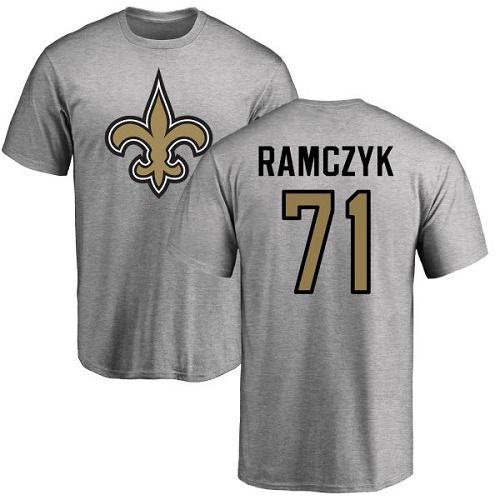 NFL Nike New Orleans Saints #71 Ryan Ramczyk Ash Name & Number Logo T-Shirt