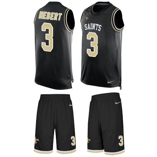 Men's Nike New Orleans Saints #3 Bobby Hebert Limited Black Tank Top Suit NFL Jersey